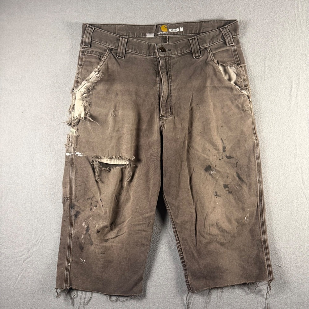 VTG Carhartt Rugged Flex Rigby Relaxed Fit Thrashed Cut Off Work Long Shorts